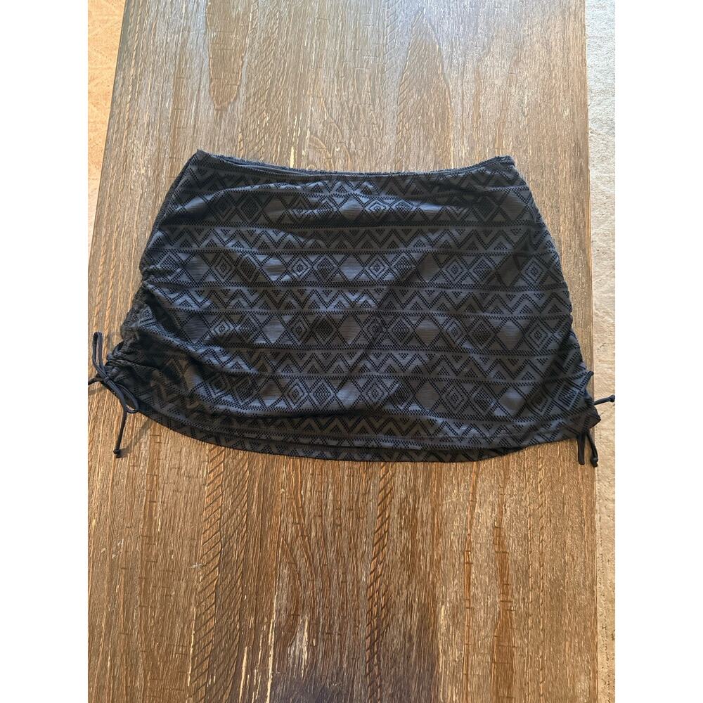 Black Geometric Swim Skirt Bikini Bottom Adjustable Side Ruched Swimwear 2XL